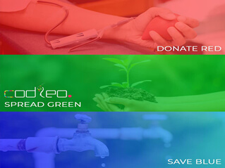 Codleo social pledge to donate red, spread green and save blue